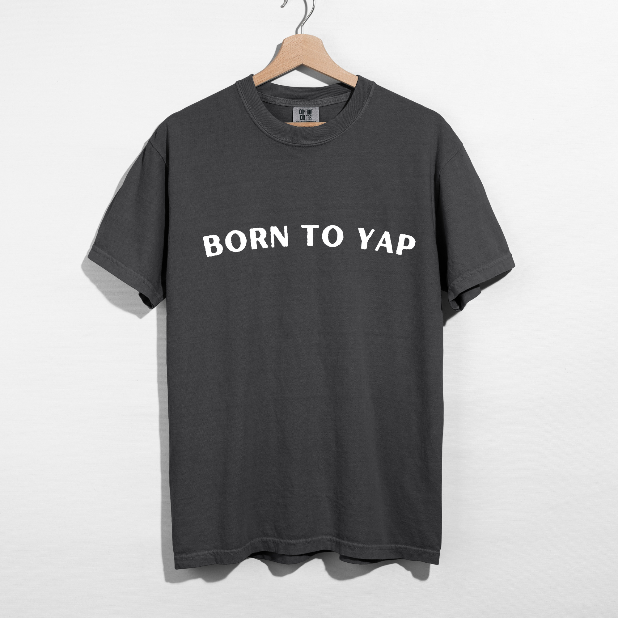 Sarcastic funny pepper graphic t-shirt with bold text saying 'Born to yap'